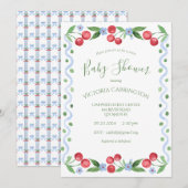 Invitation Baby shower vert cerise douce (Devant / Derrière)