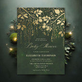 Invitation Baby shower vert Chasseur d'or forestier enchanté
