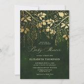 Invitation Baby shower vert Chasseur d'or forestier enchanté (Devant)