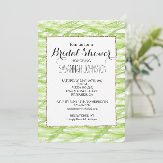 Invitation Baby shower vert citron abstrait (Debout devant)