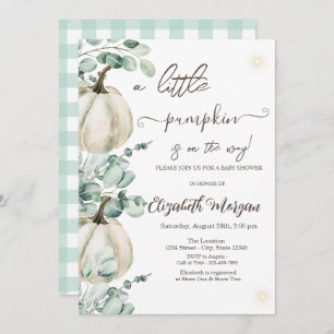 Invitation Baby shower vert Citrouille blanc