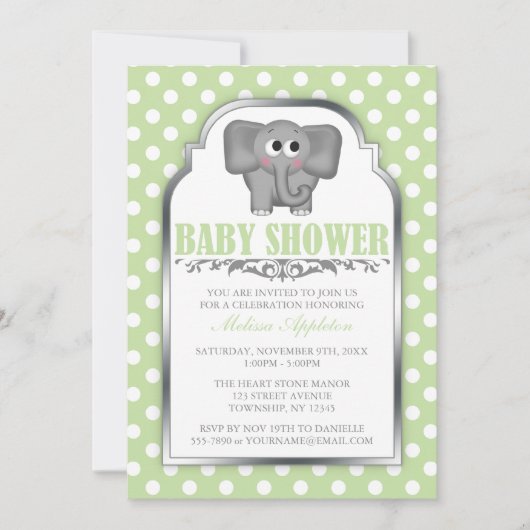 Invitation Baby shower vert clair de point de polka (Devant)