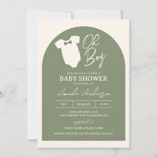 Invitation Baby shower vert Cravate Bow (Devant)