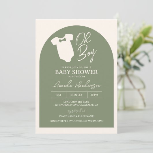 Invitation Baby shower vert Cravate Bow (Debout devant)