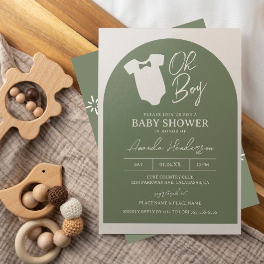 Invitation Baby shower vert Cravate Bow