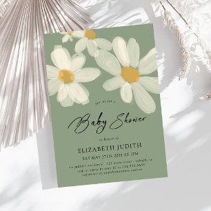 Invitation Baby shower vert Daisy Floral Sage