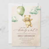 Invitation Baby shower vert d'attente rapide du code QR (Devant)