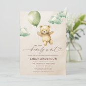 Invitation Baby shower vert d'attente rapide du code QR (Debout devant)