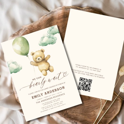 Invitation Baby shower vert d'attente rapide du code QR