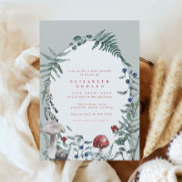 Baby shower vert de champignons rustiques en bois