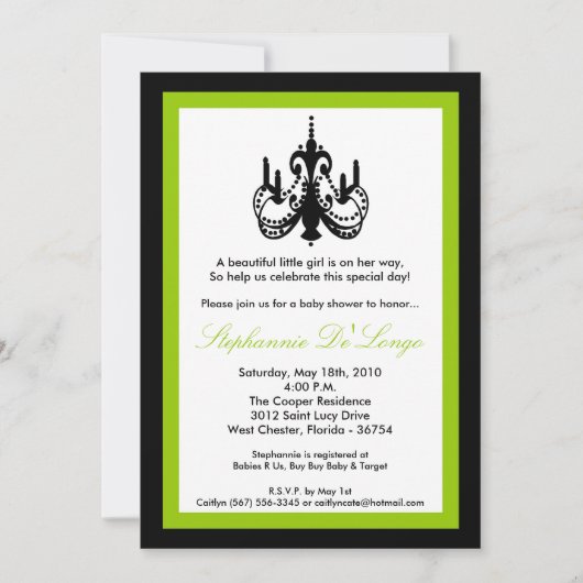 Invitation Baby shower vert de chandelier 5x7 (Devant)