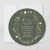 Invitation Baby shower vert de la forêt Fleur sauvage de Boho (Devant)