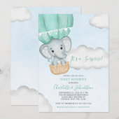 Invitation Baby shower vert de la menthe d'éléphant neutre (Devant / Derrière)