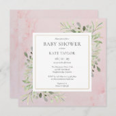 Invitation Baby shower vert de marbre rose | Saupoudrer (Devant / Derrière)