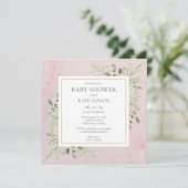 Invitation Baby shower vert de marbre rose | Saupoudrer (Debout devant)