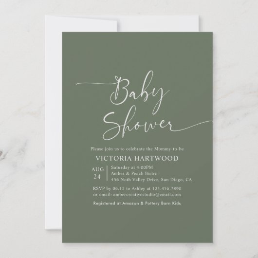 Invitation Baby shower vert de taille minimale (Devant)
