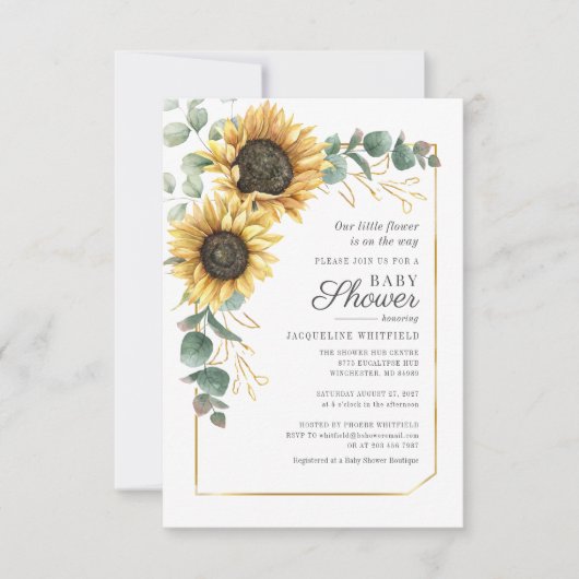 Invitation Baby shower vert de tournesol floral Eucalyptus (Devant)