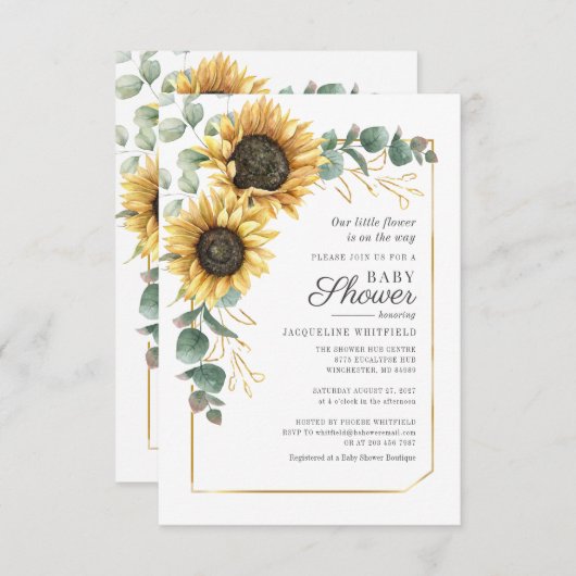 Invitation Baby shower vert de tournesol floral Eucalyptus (Devant / Derrière)