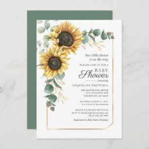 Invitation Baby shower vert de tournesol floral Eucalyptus