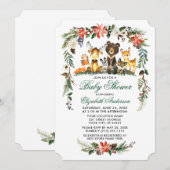 Invitation Baby shower vert de vacances pour animaux de bois (Devant / Derrière)