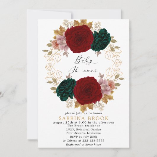 Invitation Baby shower vert d'émeraude de Bourgogne (Devant)