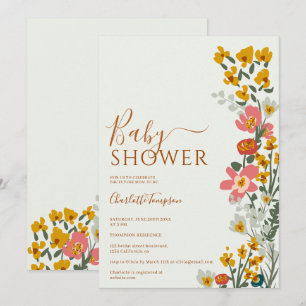 Invitation Baby shower vert des fleurs rétro moderne automne