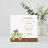Invitation Baby shower vert d'ours de chariot (Debout devant)