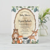 Invitation Baby shower vert doux bois neutre genre (Debout devant)