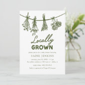 Invitation Baby shower vert du marché agricole local (Debout devant)