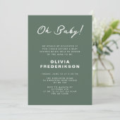 Invitation Baby shower vert Dusty minimaliste QR Code (Debout devant)