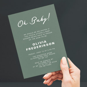Invitation Baby shower vert Dusty minimaliste QR Code