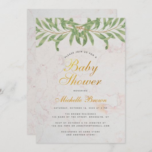 Invitation Baby shower vert Élégant Script Neutre Genre (Devant / Derrière)