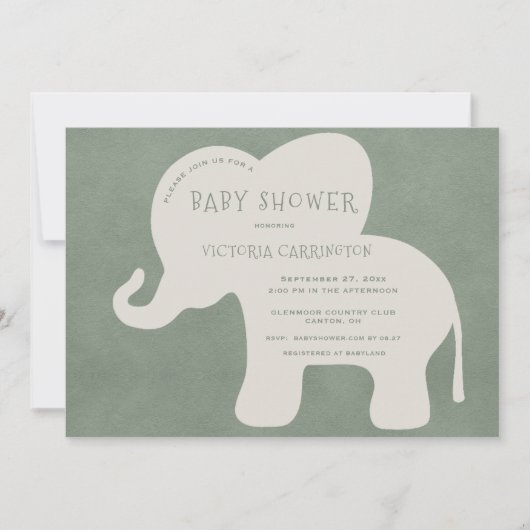 Invitation Baby shower vert Eléphant mignon (Devant)