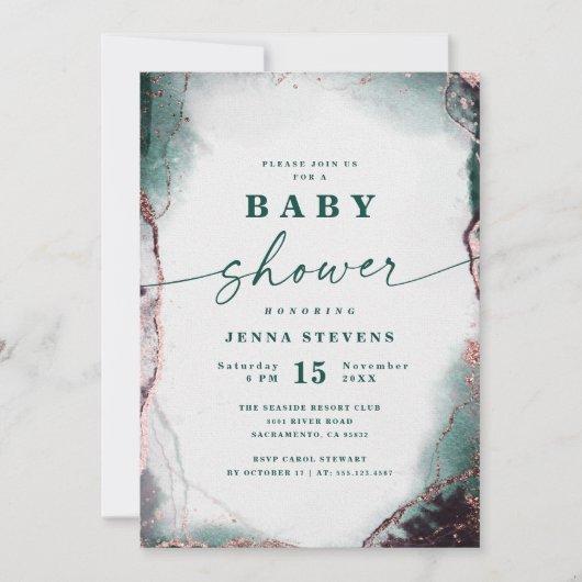 Invitation Baby shower vert émeraude Abstrait moderne (Devant)