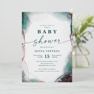 Invitation Baby shower vert émeraude Abstrait moderne