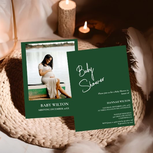 Invitation Baby shower vert émeraude écrit à la main