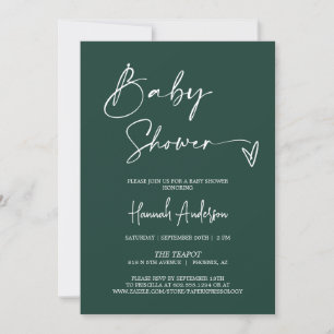 Invitation Baby shower vert émeraude moderne QR Code photo