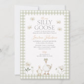 Invitation Baby shower vert En vichy oie blanche (Devant)