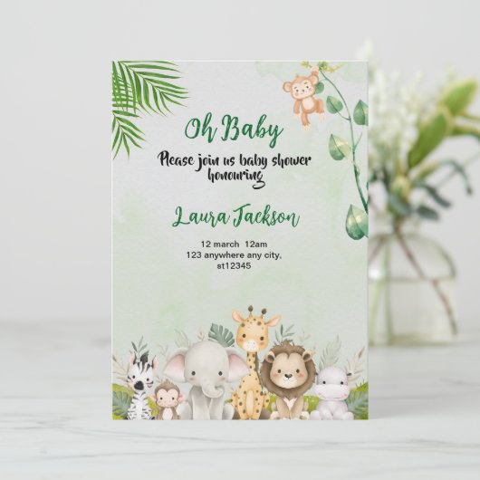 Invitation baby shower vert et blanc (Debout devant)