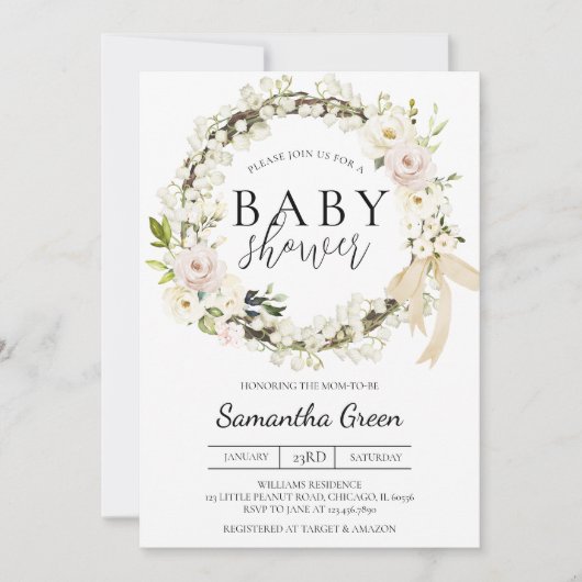 Invitation Baby shower vert et blanc (Devant)