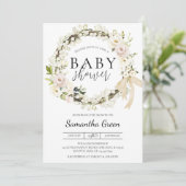 Invitation Baby shower vert et blanc (Debout devant)