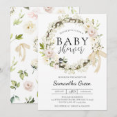 Invitation Baby shower vert et blanc (Devant / Derrière)