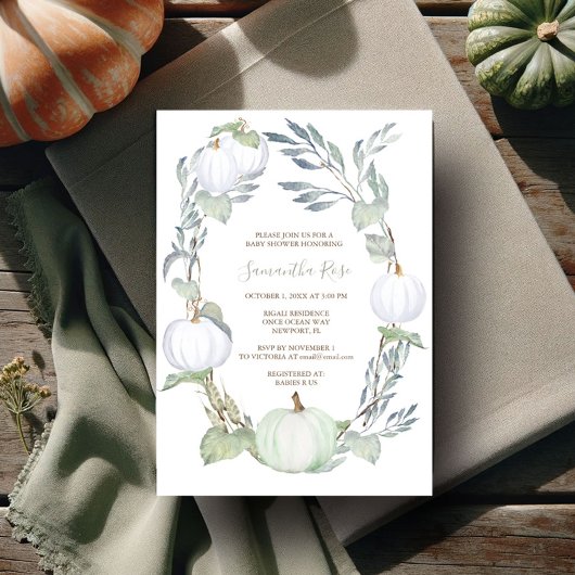 Invitation Baby shower vert et blanc CITROUILLE verdoyant