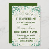 Invitation Baby shower vert et blanc garçon (Devant / Derrière)