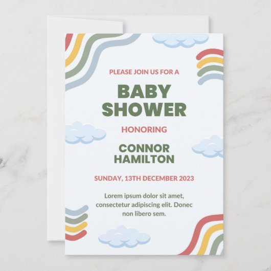 Invitation Baby shower vert et bleu mignon (Devant)