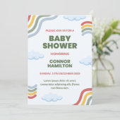 Invitation Baby shower vert et bleu mignon (Debout devant)