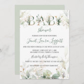 Invitation Baby shower vert et doré (Devant / Derrière)