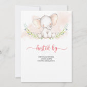 Invitation Baby shower vert et éléphant doux pour petite fill (Dos)