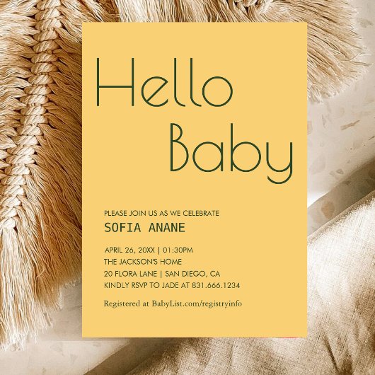 Invitation Baby shower vert et jaune propre et neutre pour le