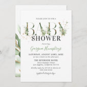Invitation Baby shower vert et or (Devant / Derrière)